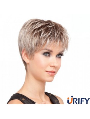 Sassy Blonde Cropped Straight Layered Lace Front Perücken