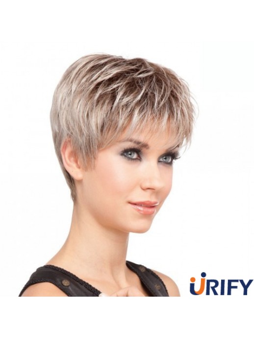 Sassy Blonde Cropped Straight Layered Lace Front Perücken