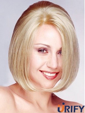Bobs Kinn Länge Straight Blonde 11  inchNo-Fuss Monofilament Perücken