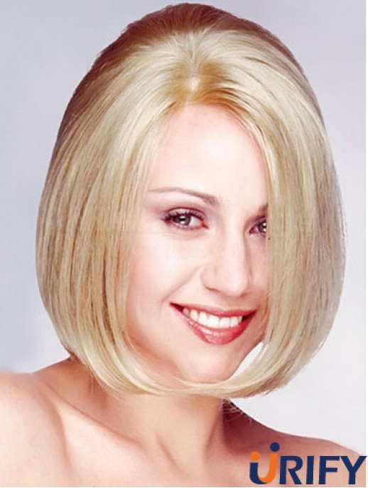 Bobs Kinn Länge Straight Blonde 11  inchNo-Fuss Monofilament Perücken