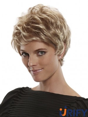 Kurze gerade Boycuts Blonde Flexibilität 100% handgebundene Perücken
