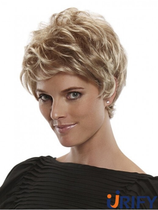 Kurze gerade Boycuts Blonde Flexibilität 100% handgebundene Perücken