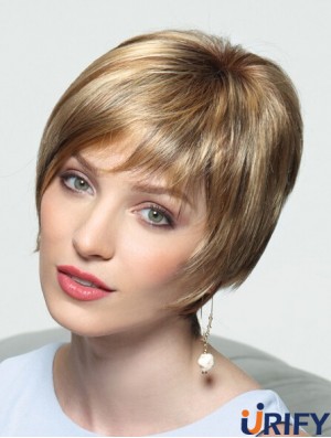 Layered Short Straight Blonde 8  inchPerfekte Monofilament Perücken