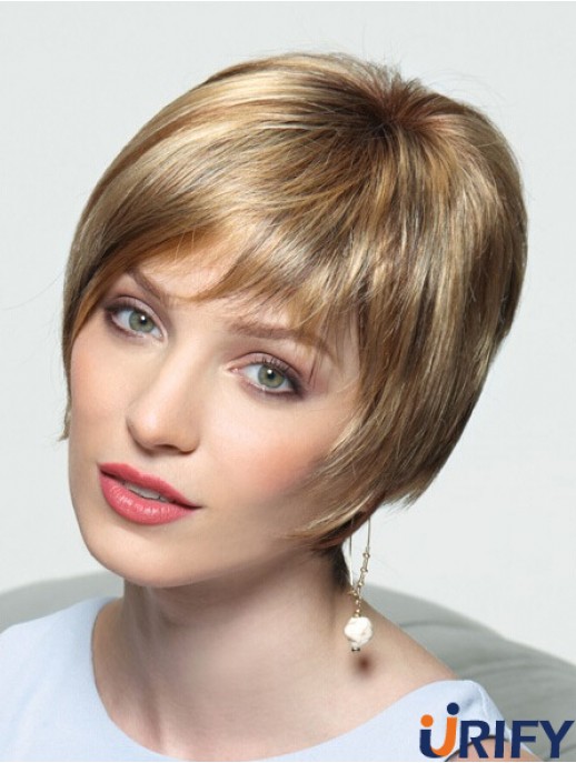 Layered Short Straight Blonde 8  inchPerfekte Monofilament Perücken