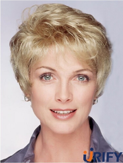 Layered Short Wavy Blonde 8  inchIdeale Monofilament Perücken