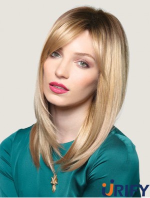 Blonde 16  inchBequeme lange gerade mit Pony Spitze Perücken