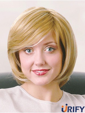 Bobs Kinn Länge Straight Blonde 12  inchGute Monofilament Perücken