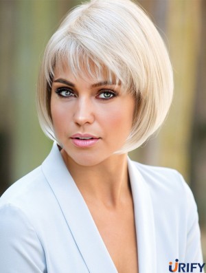 10 Zoll kurze kappenlose platinblonde beste Bob Perücke