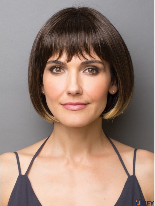 10 Zoll Kinn Länge Monofilament Brown Bob Perücken