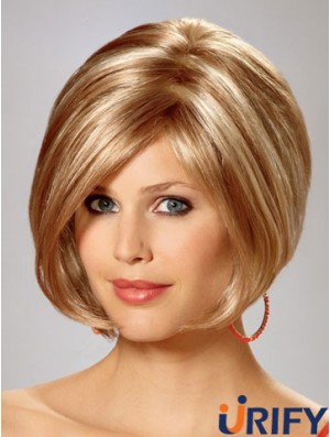 Capless Chin Länge gerade blonde blonde wunderschöne Bob Perücken