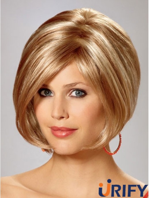Capless Chin Länge gerade blonde blonde wunderschöne Bob Perücken