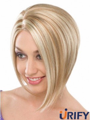 Capless Chin Länge gerade blonde blonde modische Bob Perücken