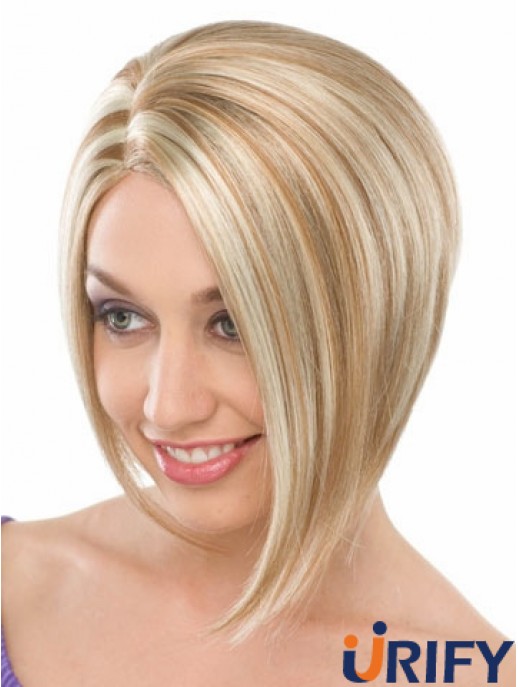 Capless Chin Länge gerade blonde blonde modische Bob Perücken