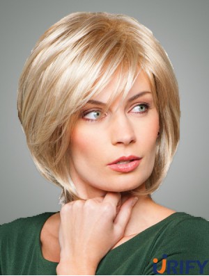 Bobs Mit Fransen Kinn Länge Gerade Stil Blonde Farbe Mit Synthetik