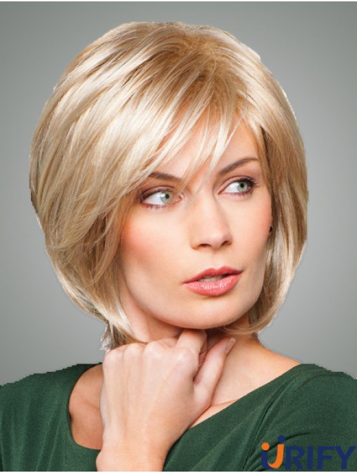 Bobs Mit Fransen Kinn Länge Gerade Stil Blonde Farbe Mit Synthetik