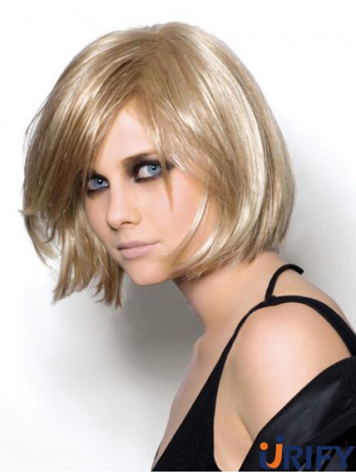 Gerade Kinnlänge Blond 10 Zoll Monofilament Trendy Bob Perücken