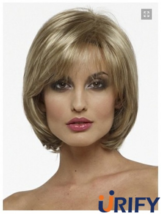 Capless Chin Länge gerade blonde Mode Bob Perücken