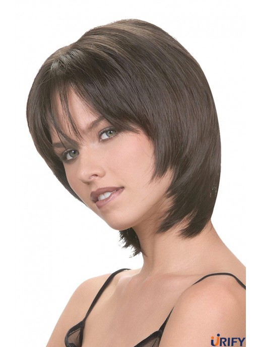 Capless Chin Länge gerade braune Frisuren Bob Perücken