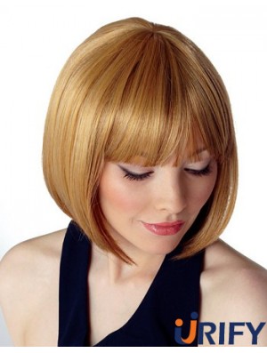 Capless Chin Länge gerade gerade blonde dauerhafte Bob Perücken