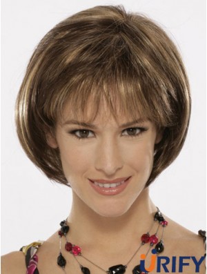 Capless Chin Länge gerade braune Top Bob Perücken
