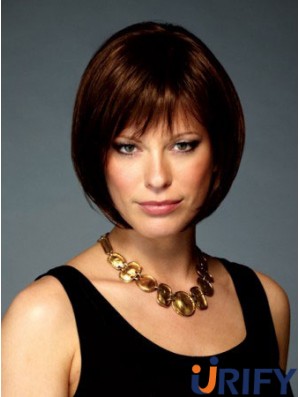 Capless Chin Länge gerade Auburn stilvolle Bob Perücken