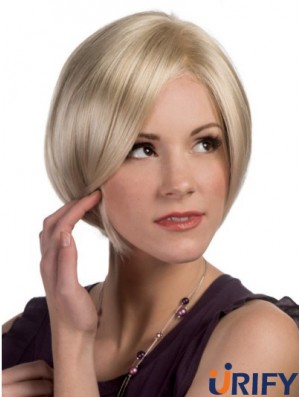 Capless Chin Länge gerade blonde blonde bequeme Bob Perücken