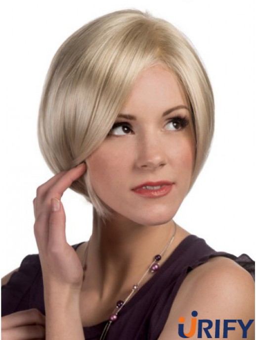 Capless Chin Länge gerade blonde blonde bequeme Bob Perücken