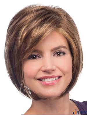 Gerade Kinnlänge Blond 10 Zoll Capless Soft Bob Perücken