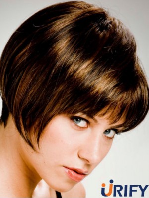 Gerade Kinnlänge Braun 10 Zoll Capless Stylish Bob Perücken