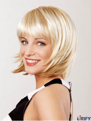 Gerade Kinnlänge Blond 10 Zoll Spitze Front Top Bob Perücken