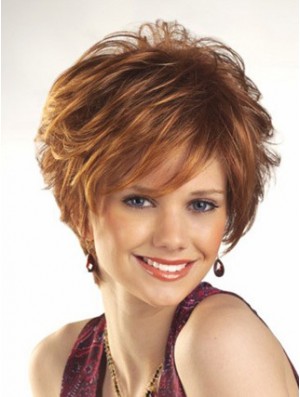 Günstige Perücken für Frauen Boycuts Auburn Color Wavy Style mit Capless