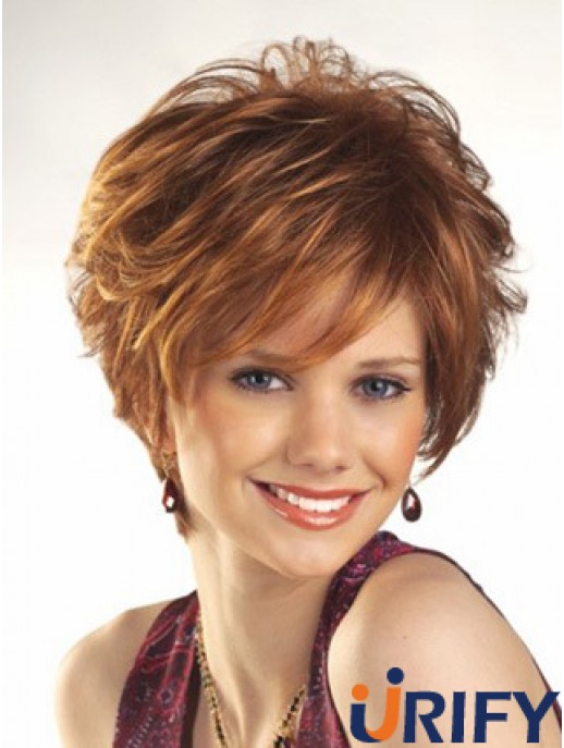 Günstige Perücken für Frauen Boycuts Auburn Color Wavy Style mit Capless
