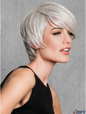 Capless Straight Short 8 Zoll Salz und Pfeffer Farbe Perücke