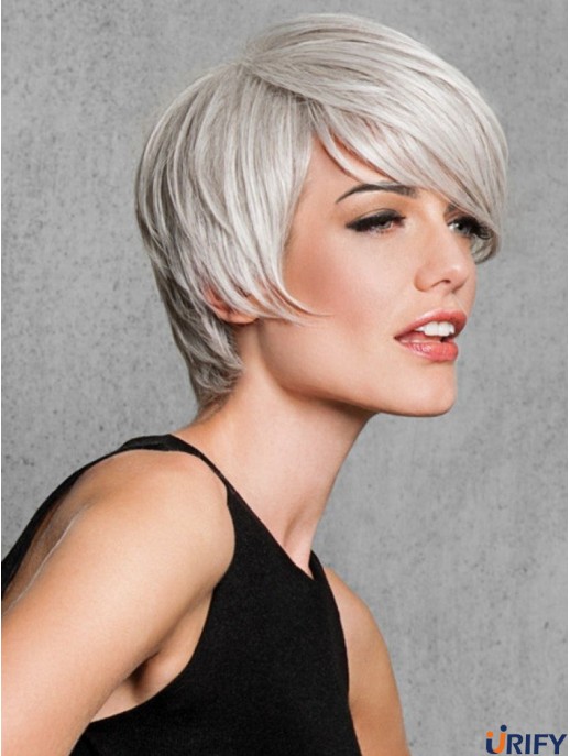 Capless Straight Short 8 Zoll Salz und Pfeffer Farbe Perücke