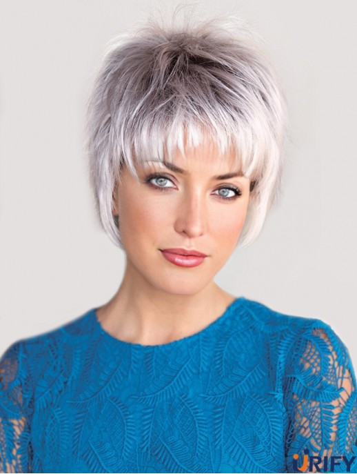 Capless Straight Cropped 6 Zoll Salz und Pfeffer Perücke