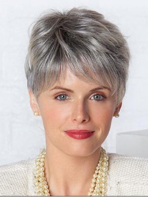 Monofilament Lace Perücken Grey Cut Straight Style Short Length