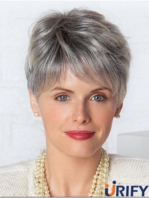 Monofilament Lace Perücken Grey Cut Straight Style Short Length