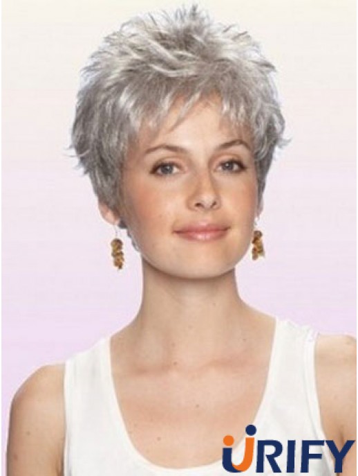 Graue Perücke Mit Capless Cropped Länge Boycuts Wavy Style