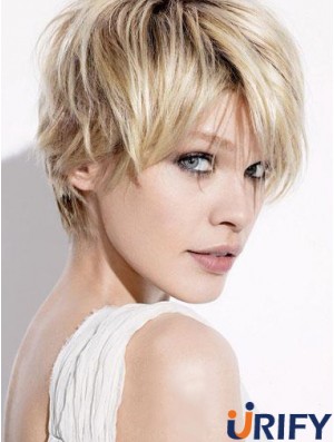 Kurze blonde Perücken mit kappenlosen geraden Boycuts
