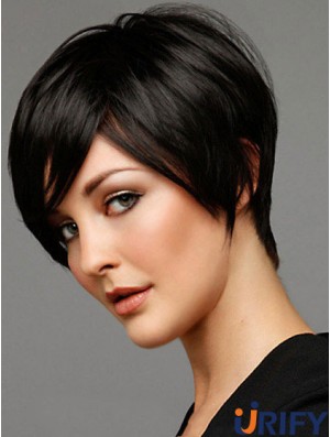 Kurze Perücke mit kappenloser schwarzer Farbe Boycuts Straight Style