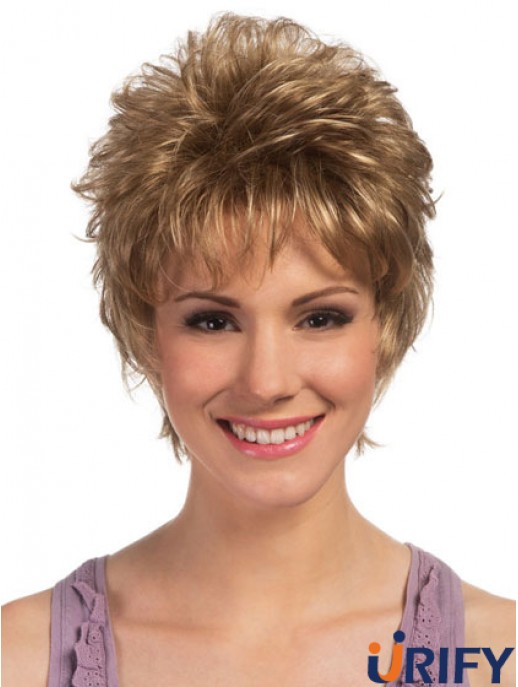Boycuts Cropped Blonde Curly Hochwertige Petite Perücken