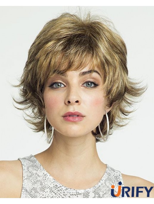 8 Zoll erschwingliche Curly Layered Blonde Short Perücken