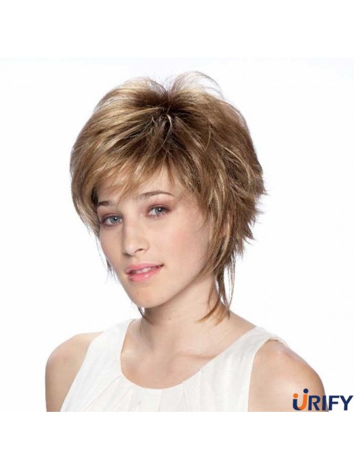 7 Zoll moderne gerade gerade geschichtete blonde kurze Perücken