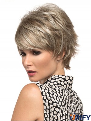 8 Zoll geeignete gewellte Boycuts blonde kurze Perücken
