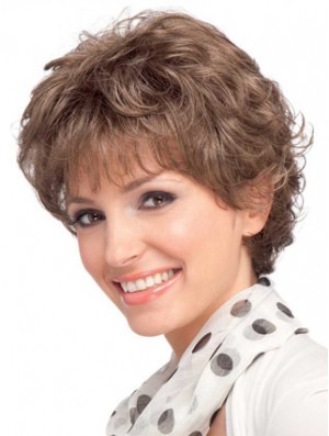 Moderne Auburn Short Wavy Layered Echthaar Perücken