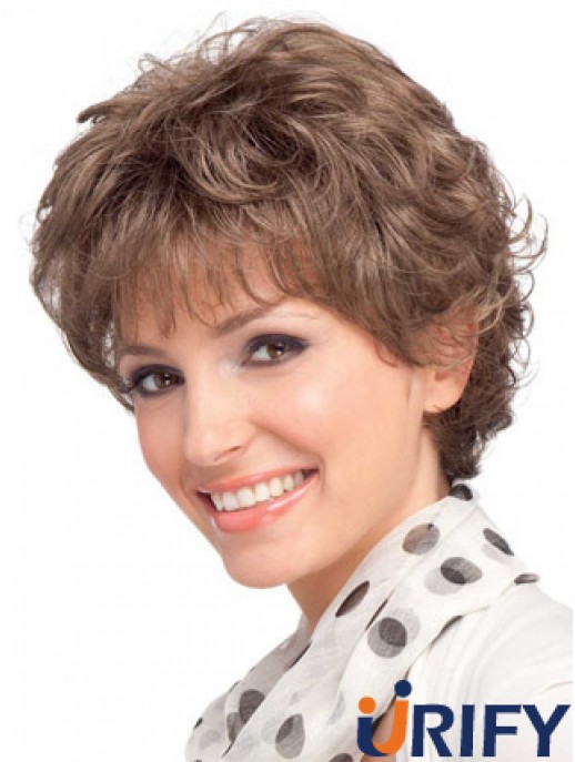Moderne Auburn Short Wavy Layered Echthaar Perücken