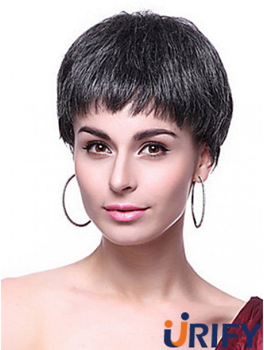 Boycuts Straight Black Capless Frisuren Kurze Perücken