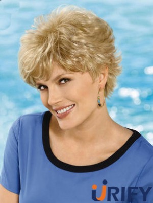 6 Zoll billige gewellte geschichtete blonde blonde Perücken