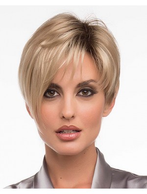6 Zoll geeignete gerade geschichtete blonde kurze Perücken