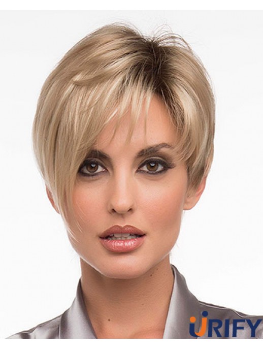 6 Zoll geeignete gerade geschichtete blonde kurze Perücken